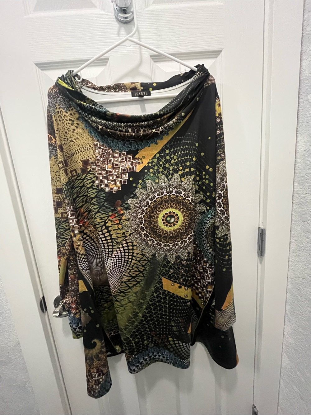 Isabel Draped Cowl Neck Geometric Print Tunic Top Side Zipper details on sides